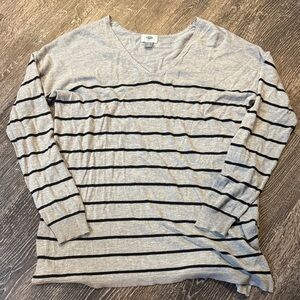 Old Navy Gray and Black Striped V-Neck Sweater